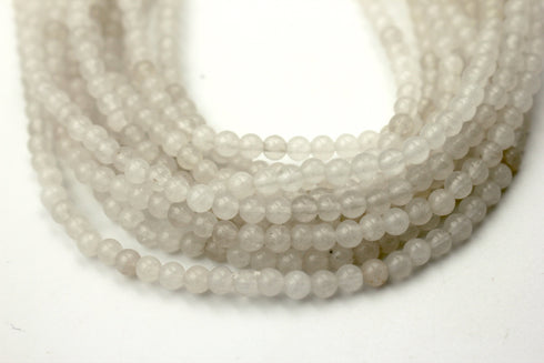 White Jade Gemstone Beads, 4mm, Round